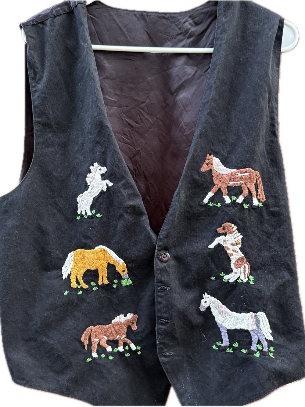 Embroidered horse equestrian vintage vest Laurel Allan Imports- M